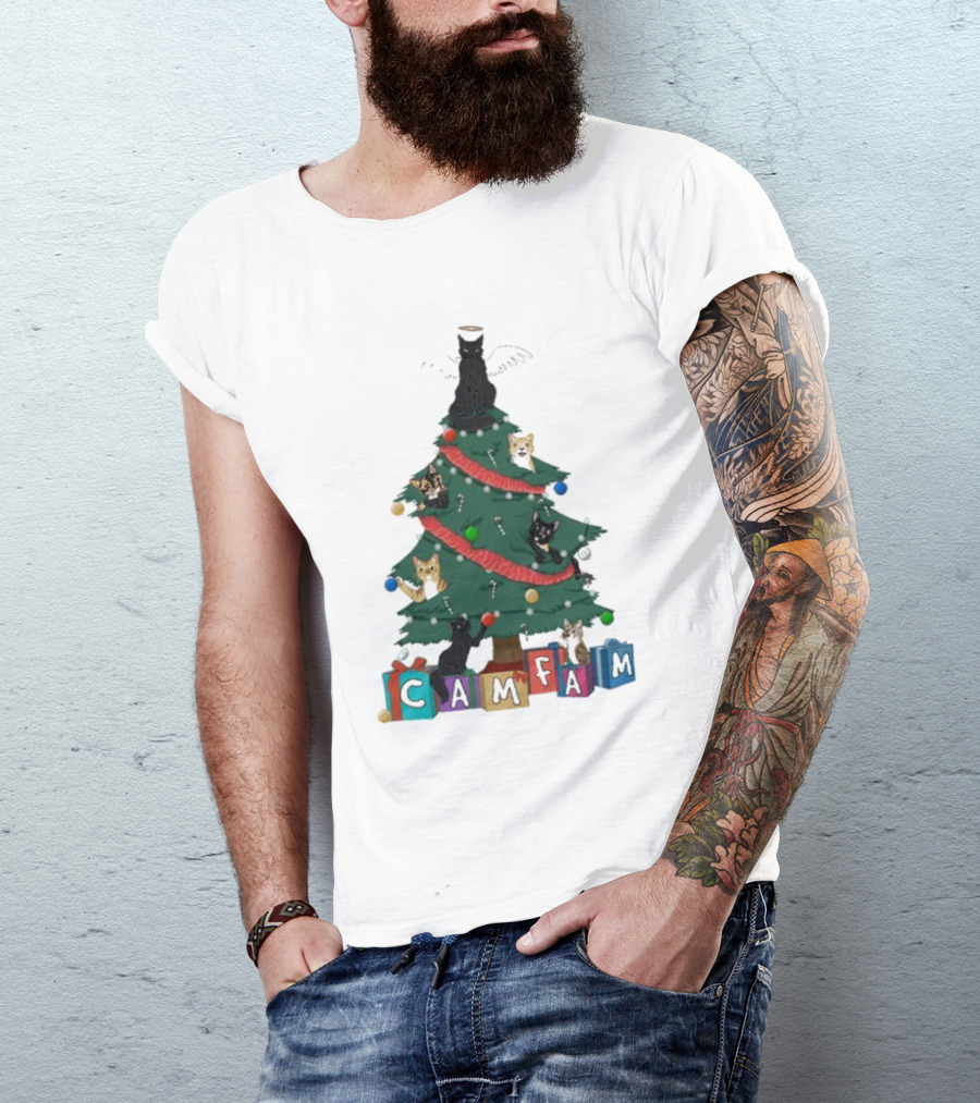 Cam Fam Cats On Christmas Tree T-Shirt