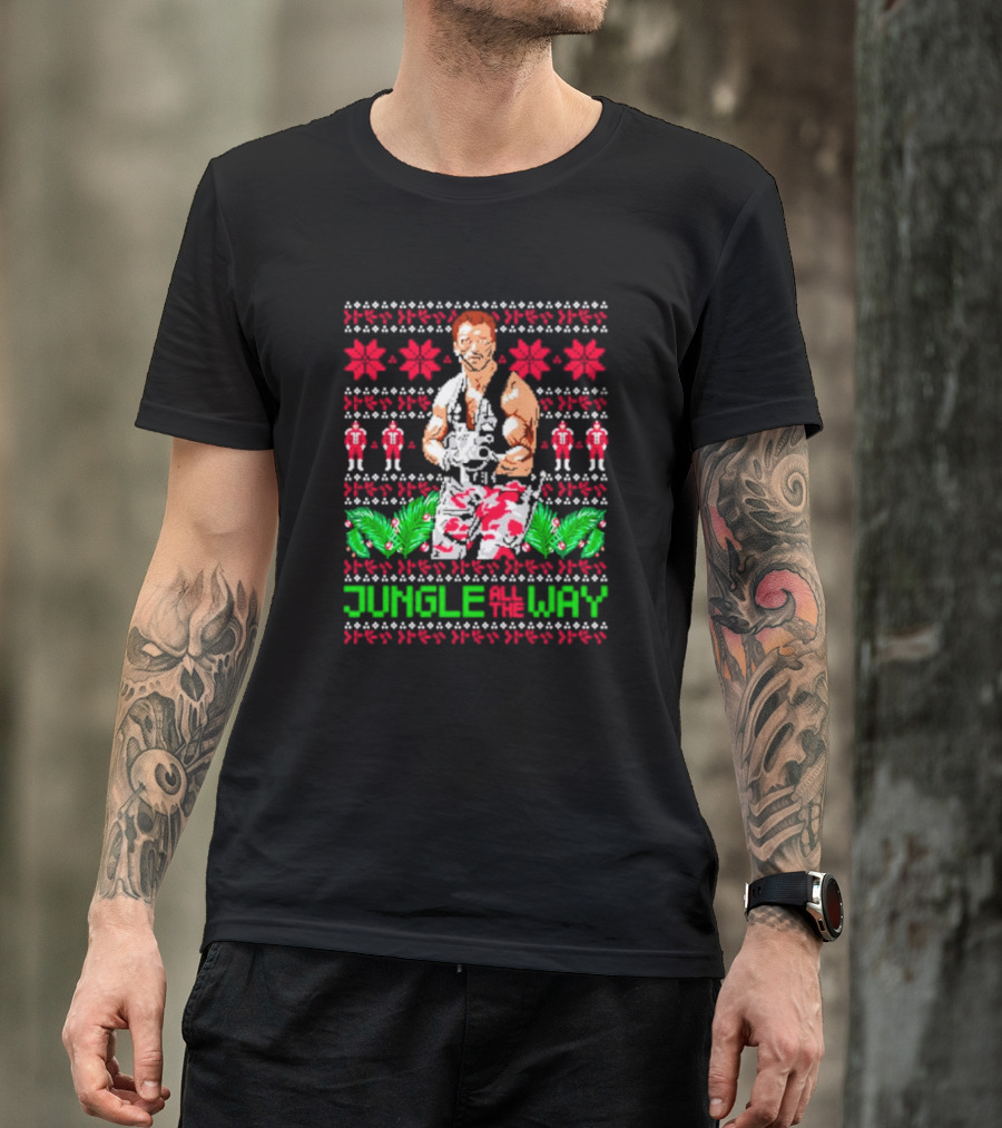 Jungle All The Way Retro Action Hero Holiday T-Shirt
