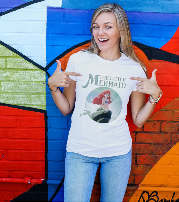 The Little Mermaid Ariel With Red Hair And Ocean Backdrop T-Shirt