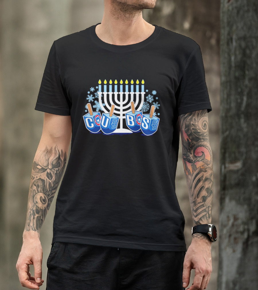 Cubs Hanukkah Menorah Dreidels Snowflakes T-Shirt