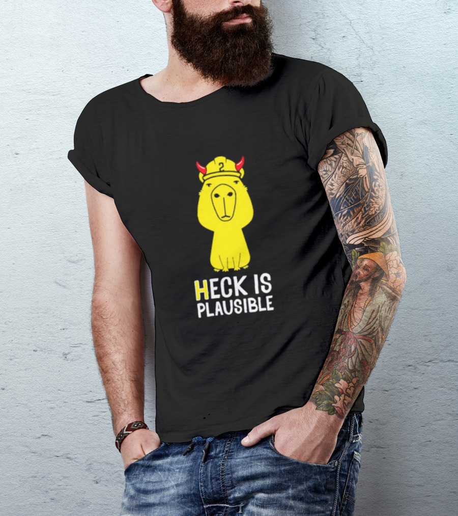 HECK IS PLAUSIBLE 2 Red Horned Yellow Character T-Shirt