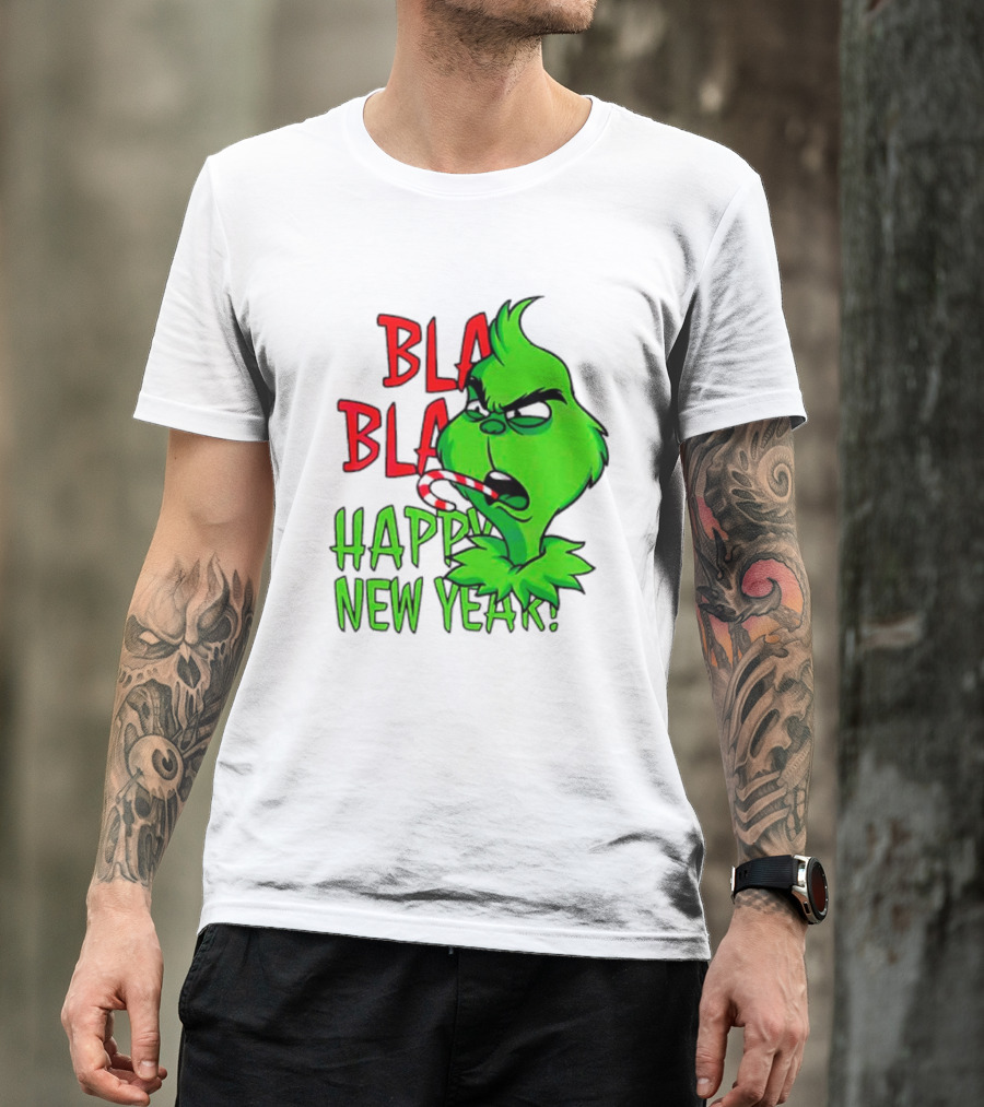 Bla Bla Happy New Year Grinch Candy Cane Image T-Shirt