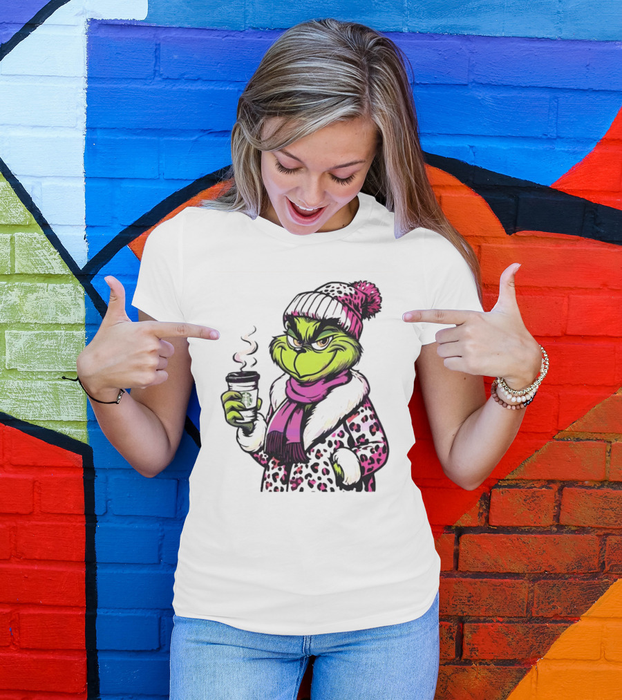 Grinchy And Bougie Pink Leopard Coffee Cozy T-Shirt