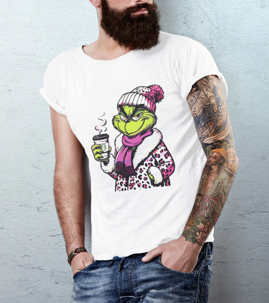Grinchy And Bougie Pink Leopard Coffee Cozy T-Shirt