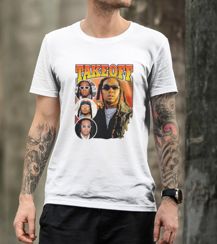 Quavo Migos Takeoff Rapper Tribute Circular Portraits T-Shirt