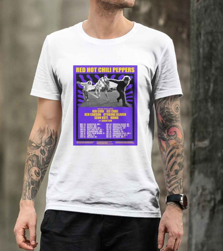 Red Hot Chili Peppers 2024 Unlimited Love Tour Featuring Kid Cudi, Ice Cube, Ken Carson, Otoboke Beaver, Seun Kuti, Wand, Irontom T-Shirt