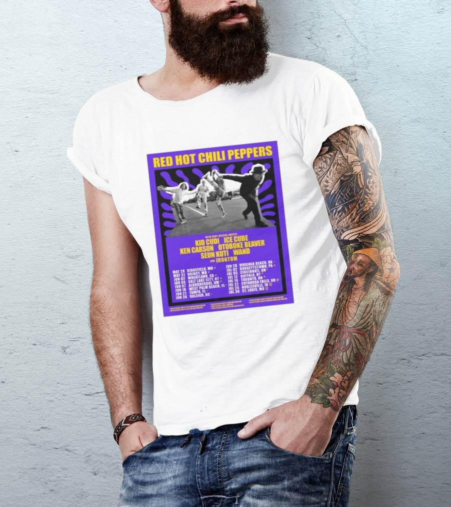 Red Hot Chili Peppers 2024 Unlimited Love Tour Featuring Kid Cudi, Ice Cube, Ken Carson, Otoboke Beaver, Seun Kuti, Wand, Irontom T-Shirt