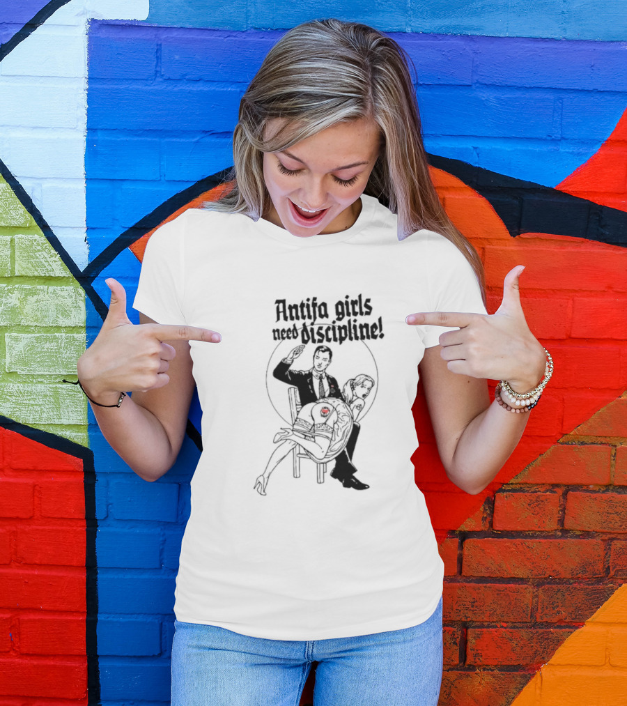 Antifa Girls Need Discipline Retro Style Illustration With Heart Detail T-Shirt
