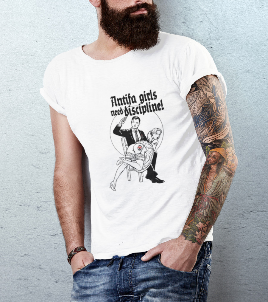 Antifa Girls Need Discipline Retro Style Illustration With Heart Detail T-Shirt