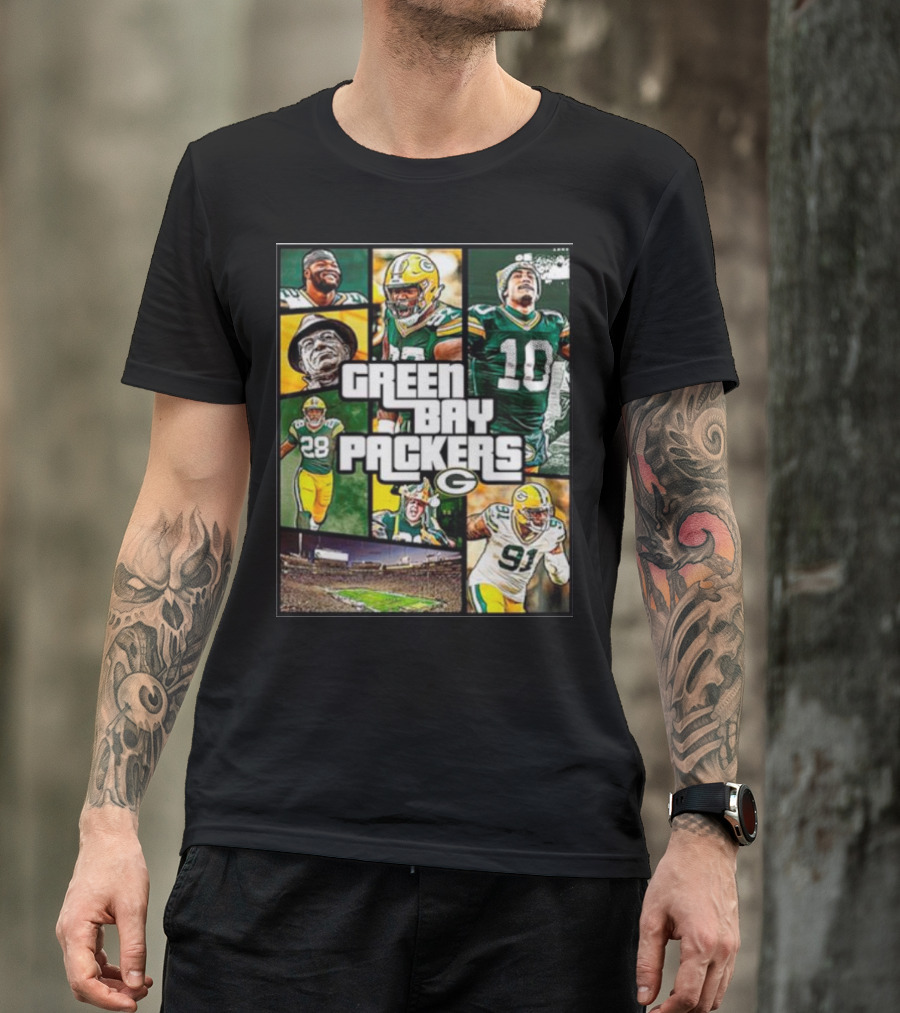 Green Bay Packers Players Collage Grand Theft Auto T-Shirt
