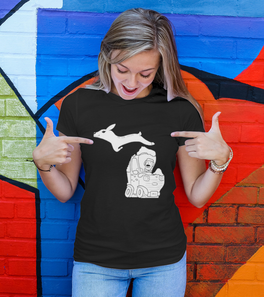 Michigan M1 Deer Leap Over Car T-Shirt
