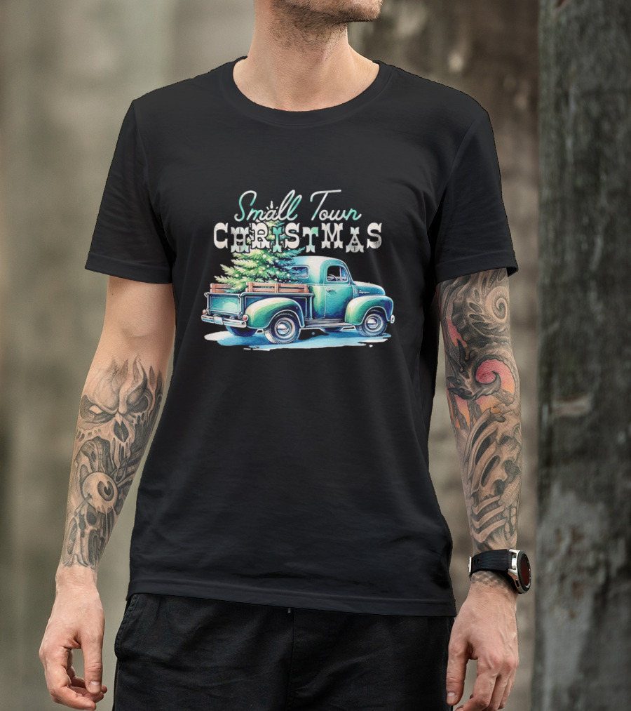 Small Town Christmas Vintage Truck And Tree T-Shirt