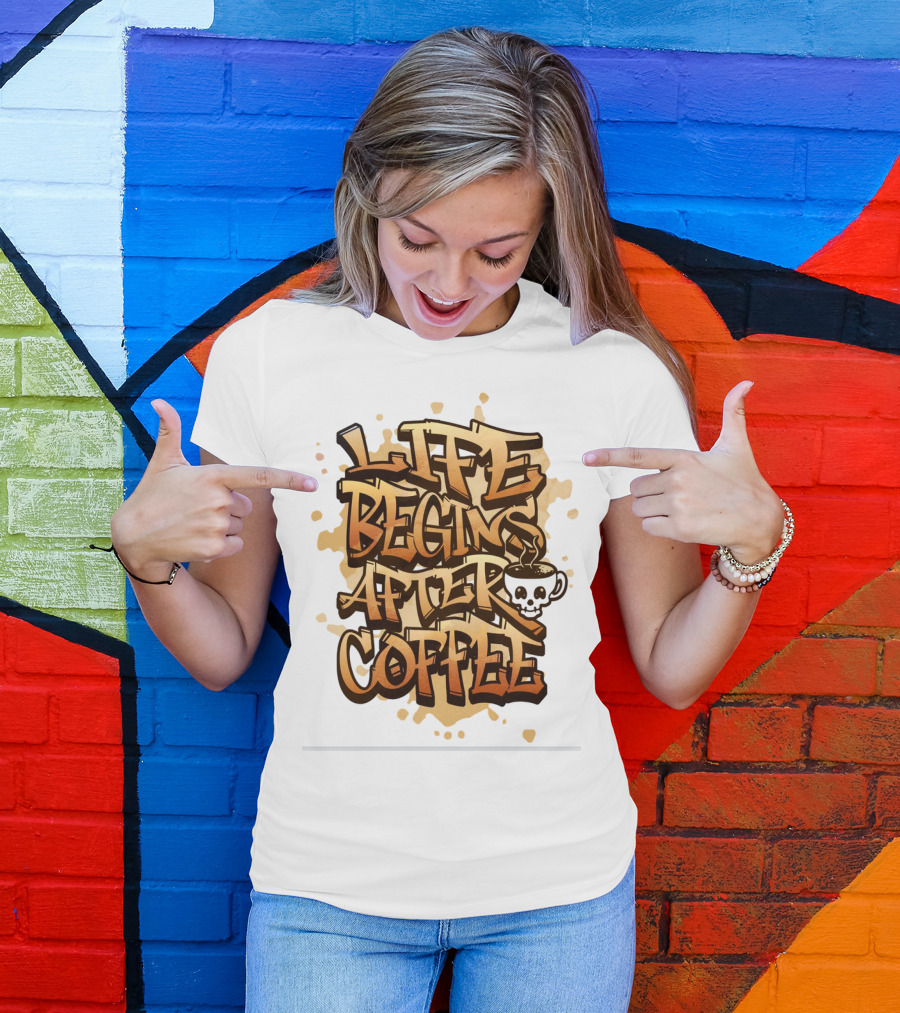 Life Begins After Coffee Graffiti Skull T-Shirt