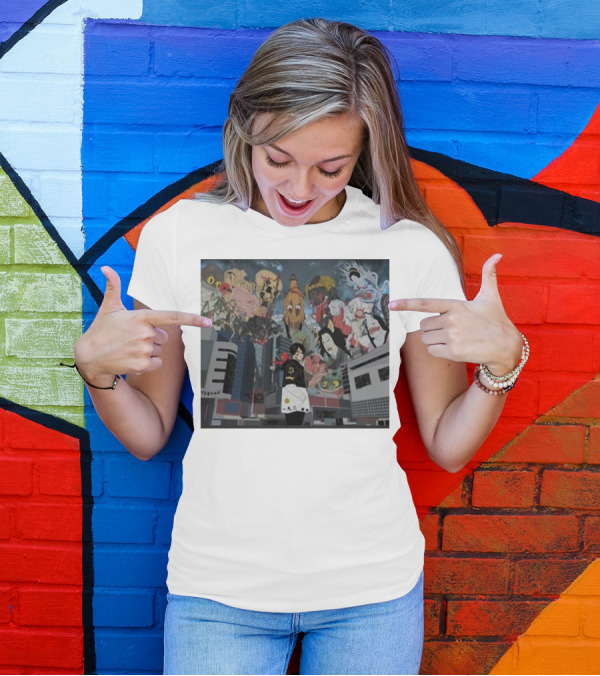 Kemuri Ikumi X Nass Anime Yokai-Inspired Urban Chaos Scene T-Shirt