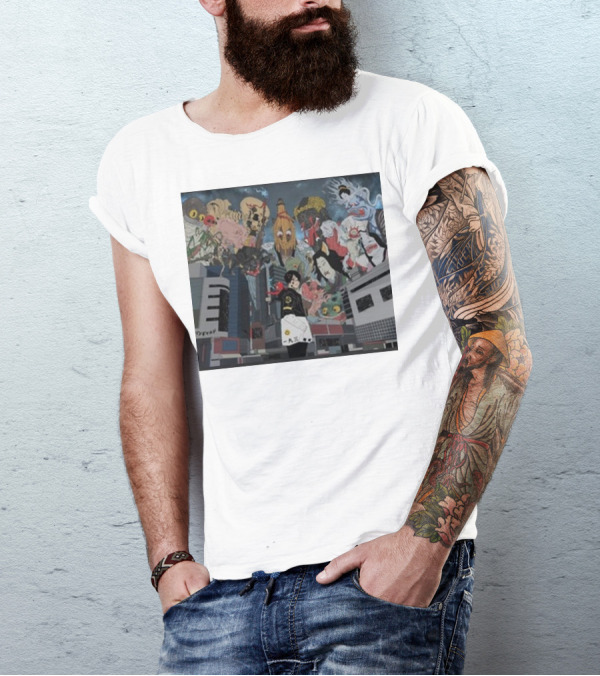 Kemuri Ikumi X Nass Anime Yokai-Inspired Urban Chaos Scene T-Shirt