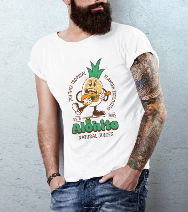 Alohito Natural Juices Tru-Taste Tropical Flavors Pineapple Mascot ESTD 2005 T-Shirt