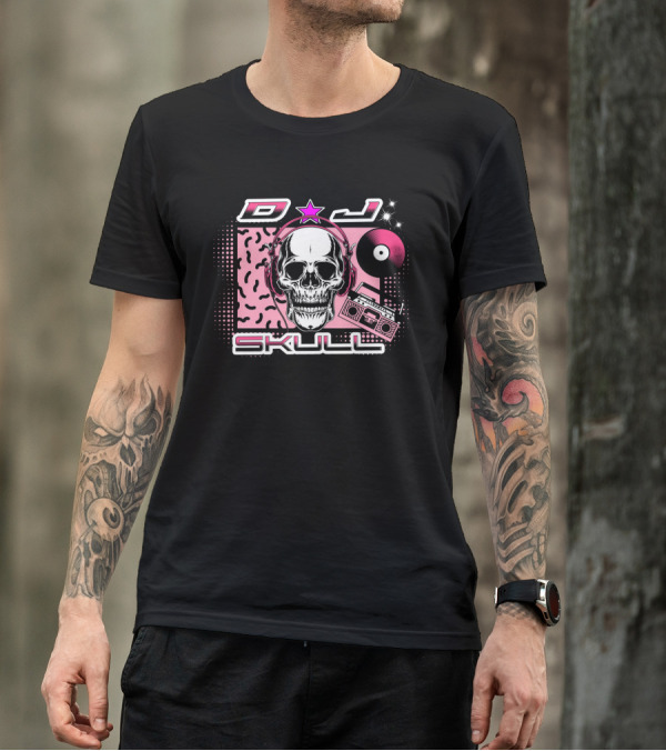 DJ Skull Retro Headphones Boombox Vinyl Star T-Shirt