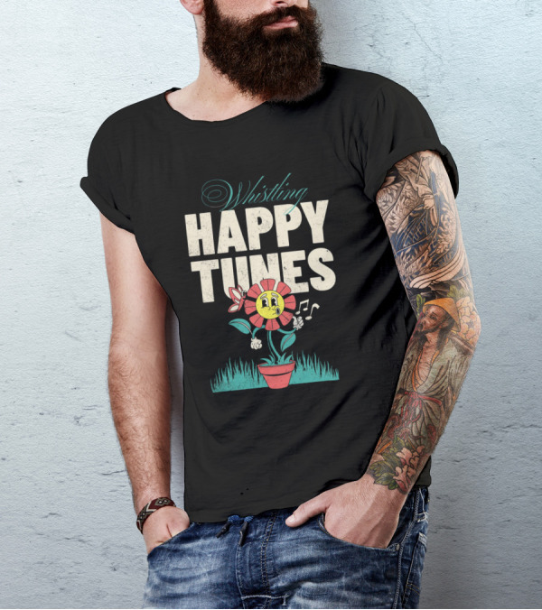 Whistling Happy Tunes Flower With Music Notes T-Shirt