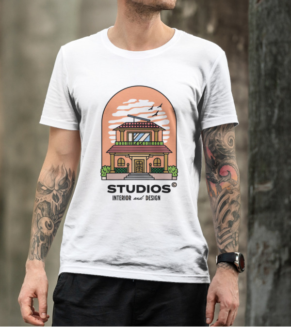 STUDIOS Interior And Design House With Airplane Sky Arch T-Shirt
