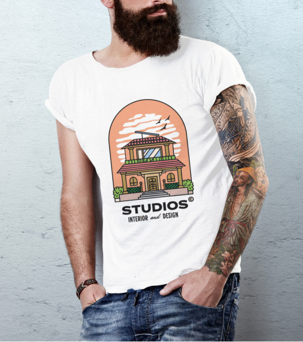 STUDIOS Interior And Design House With Airplane Sky Arch T-Shirt