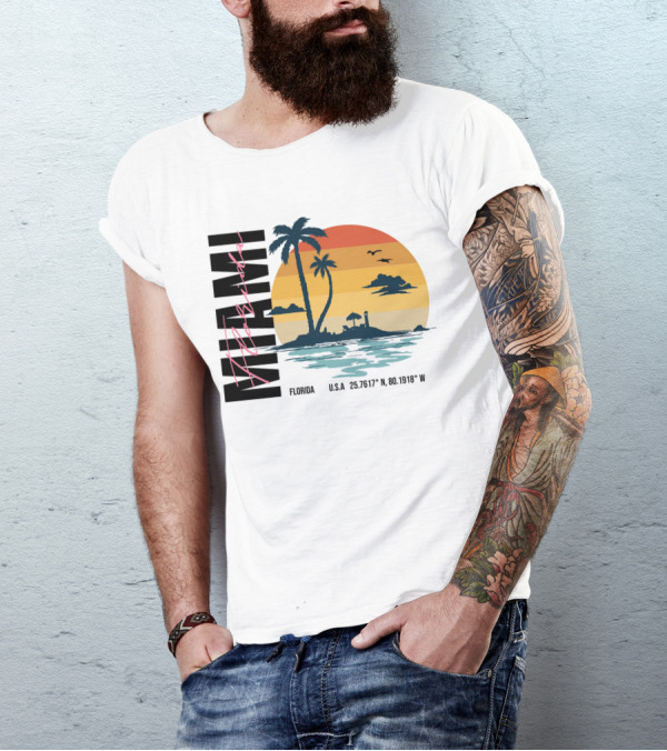 MIAMI FLORIDA U.S.A. 25.7617° N, 80.1918° W Sunset Palms Birds T-Shirt