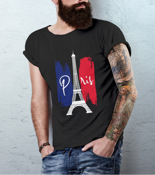Paris Eiffel Tower Blue Red Brush Strokes T-Shirt