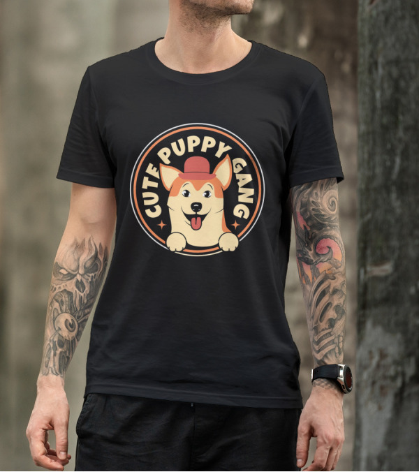 Cute Puppy Gang Corgi With Red Hat And Cheerful Expression T-Shirt
