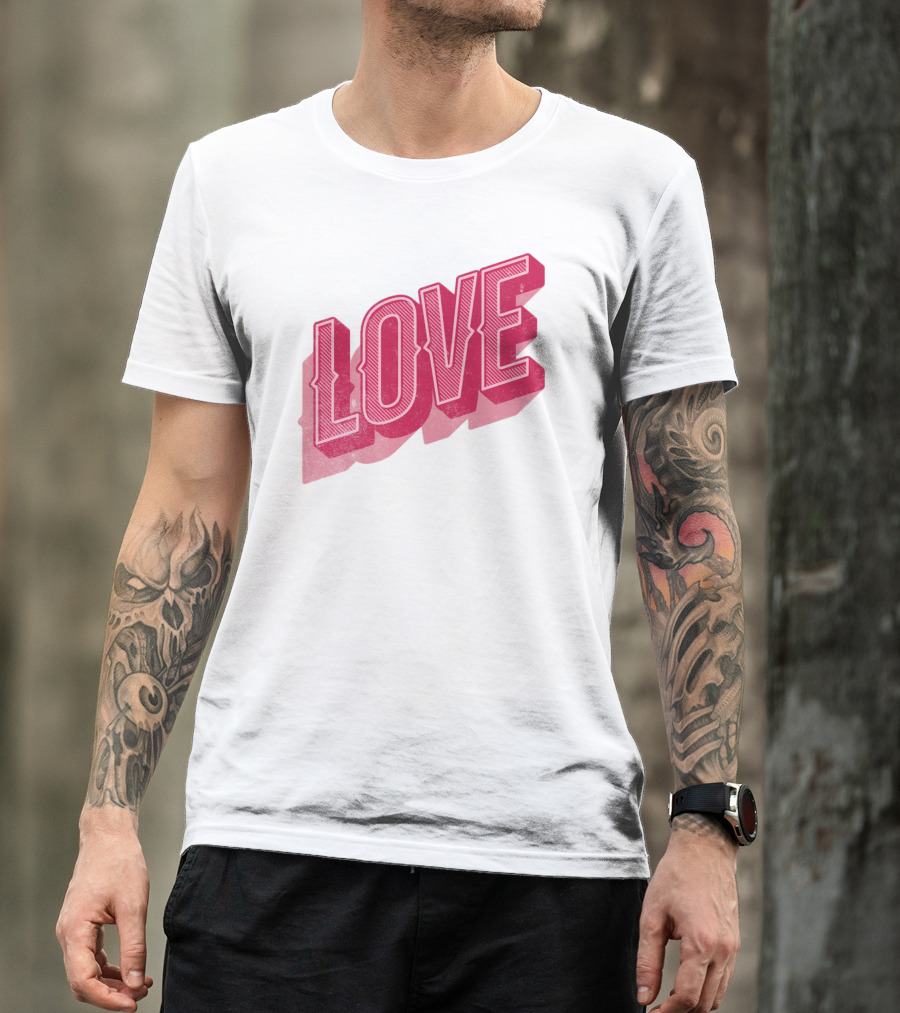 Love Lettering Typography Valentine's Day Pink 3D Effect T-Shirt