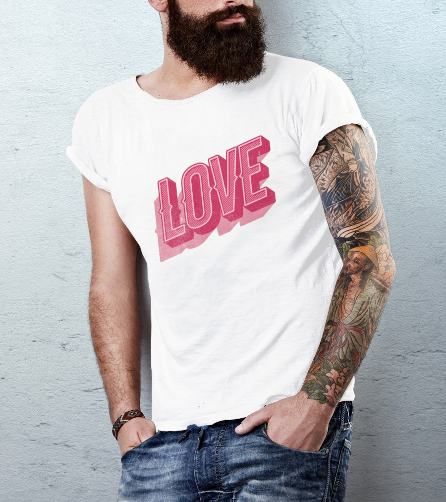 Love Lettering Typography Valentine's Day Pink 3D Effect T-Shirt