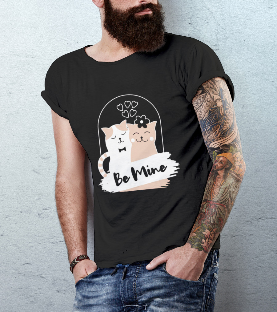 Be Mine Cute Cat Couple With Hearts And Bow Tie T-Shirt