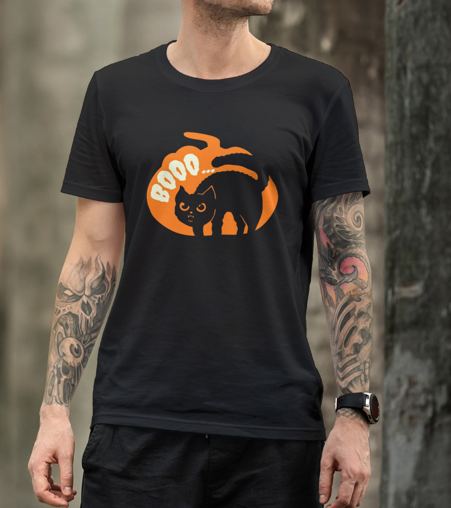 BOO Scary Cat Halloween Pumpkin T-Shirt