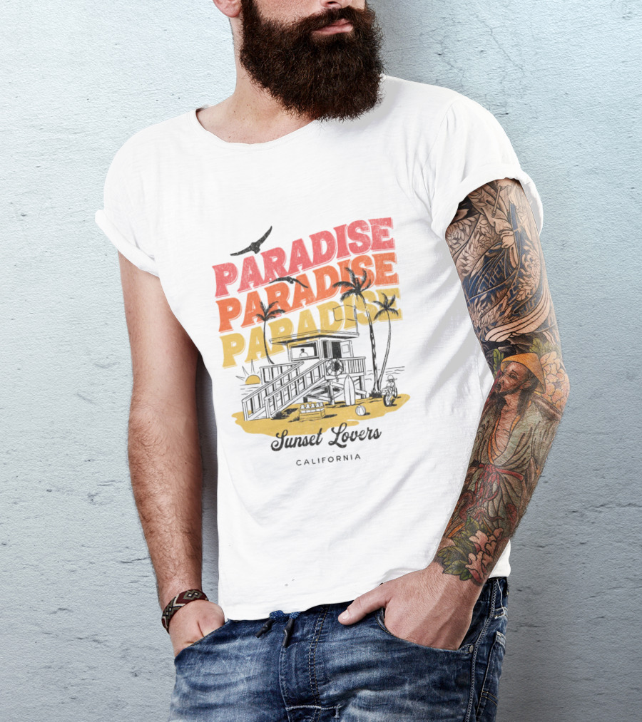 Paradise Sunset Beach Scene With Tropical Palms T-Shirt