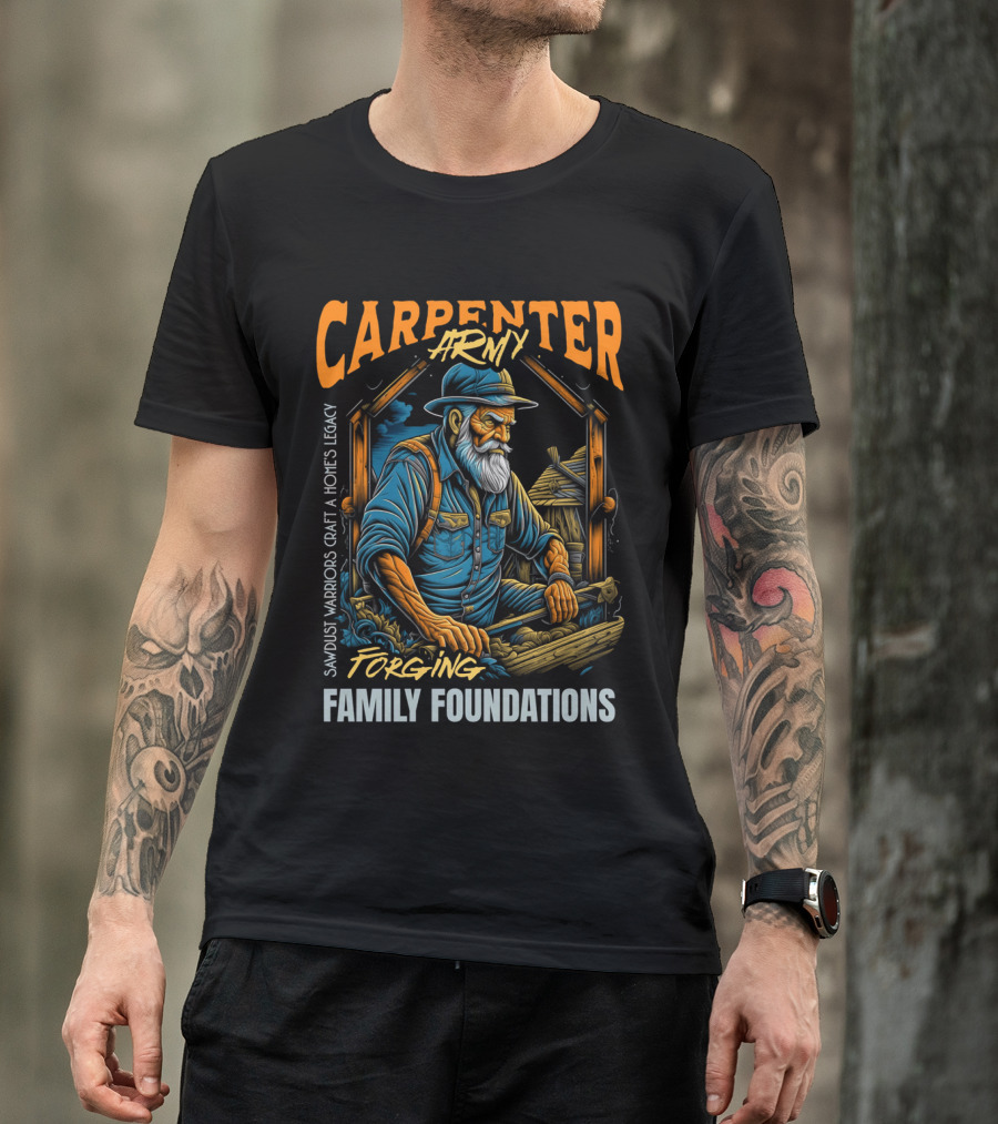 Carpenter Army Forging Family Foundations Sawdust Warriors Craft Homes Legacy T-Shirt
