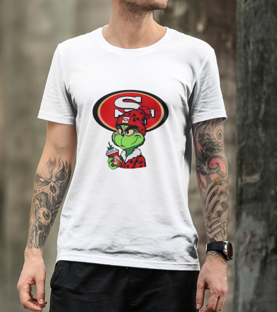 Grinch With San Francisco 49ers Logo And Coffee T-Shirt