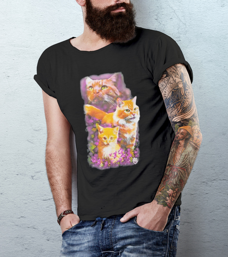 Opticgaming Scump Cat Trio Among Blossoms T-Shirt