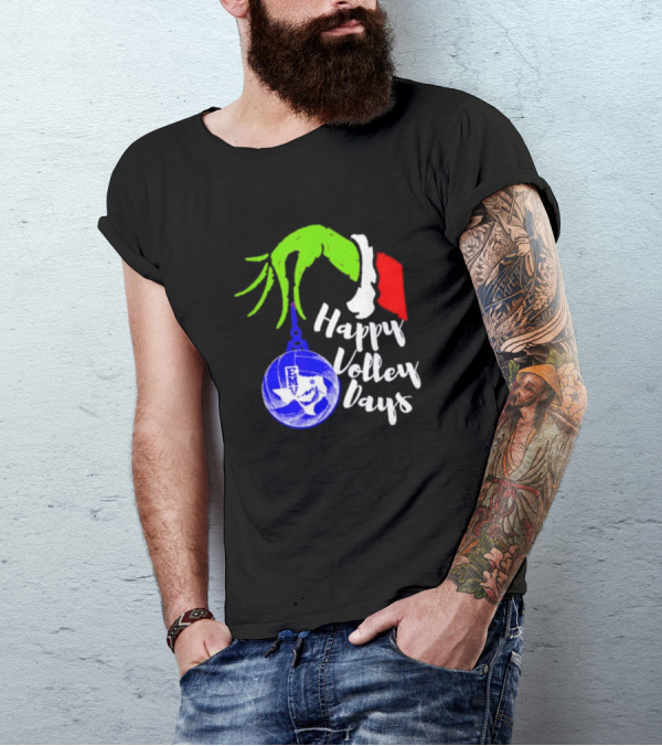 Happy Volleydays Grinch Hand Holding Volleyball Holiday T-Shirt