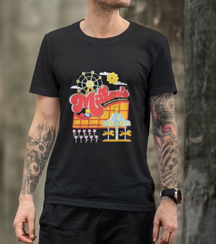 Miller's Miraculous Meadow Toronto Ontario Ferris Wheel Carousel Sun And Clouds T-Shirt