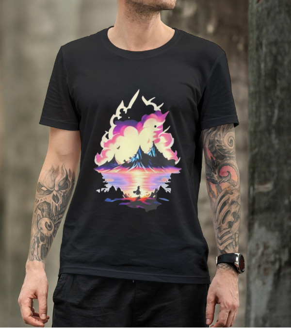 Fairy Tale Sight Comics Artwork Enchanted Landscape With Mountains And Reflection T-Shirt