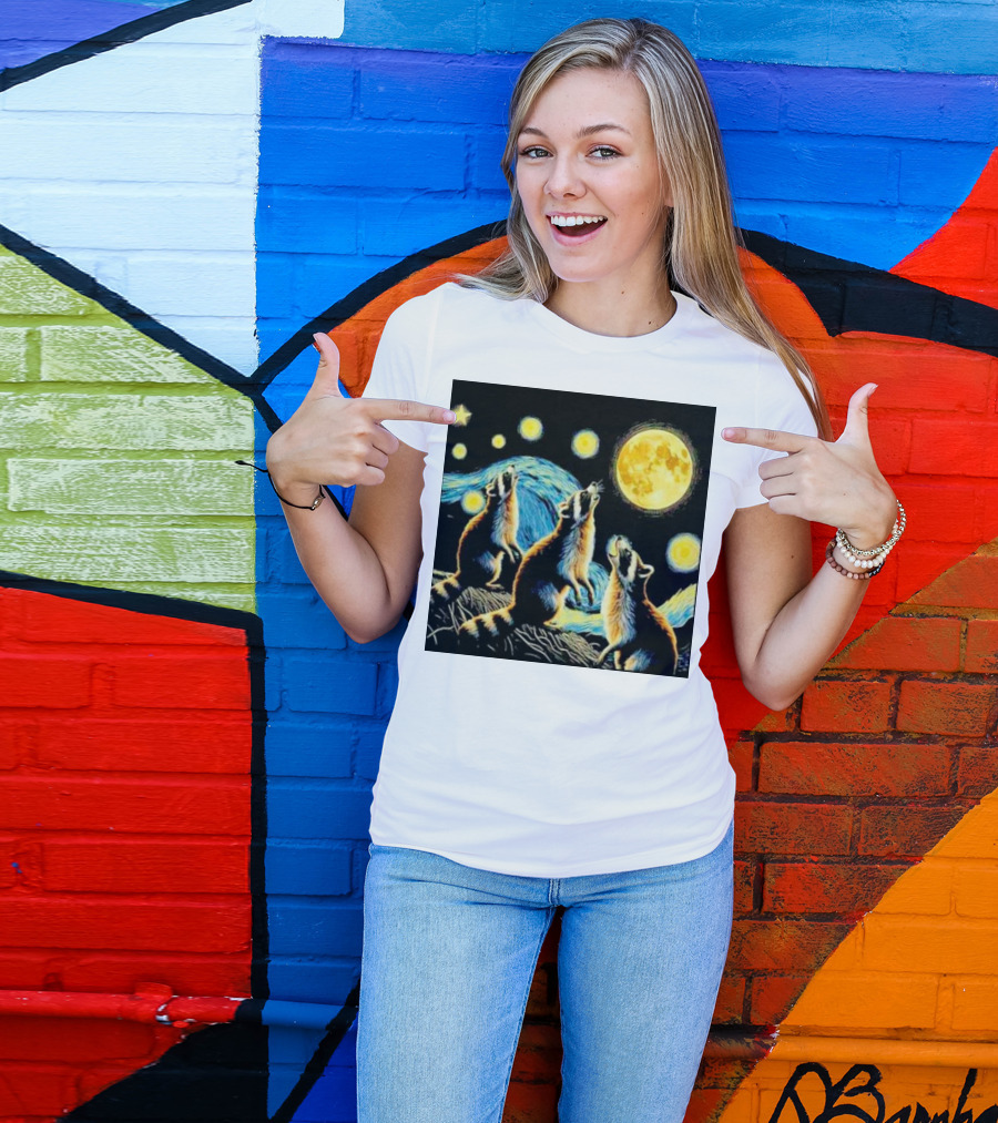 Raccoons Howling At Full Moon Starry Night Trash Pandas T-Shirt