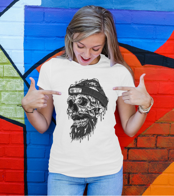 Skull Wild Ski Or Die Ice Beard Beanie Adventure T-Shirt