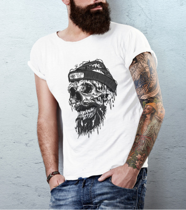 Skull Wild Ski Or Die Ice Beard Beanie Adventure T-Shirt
