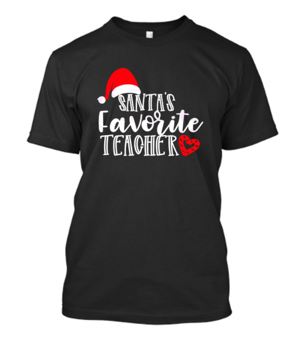 Santa's Favorite Teacher Christmas Red Heart Santa Hat T-Shirt