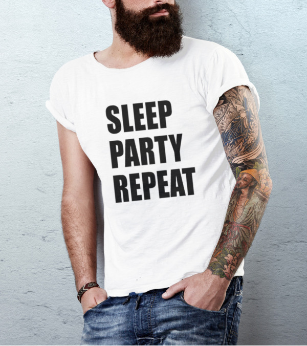 Sleep Party Repeat Slogan Black минималистичний дизайн T-Shirt