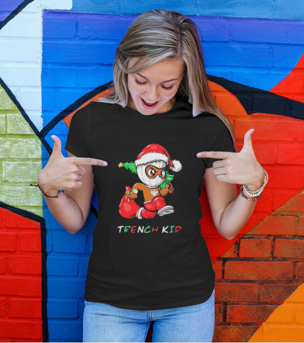 Trench Kid Festive Santa Holding Christmas Tree T-Shirt