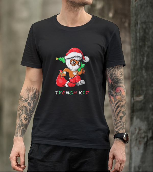 Trench Kid Festive Santa Holding Christmas Tree T-Shirt