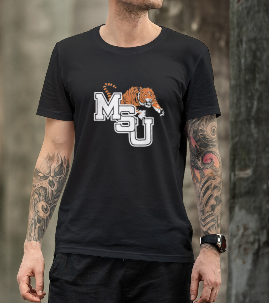 MSU Tiger Icon With Bold White Letters And Orange Stripes T-Shirt
