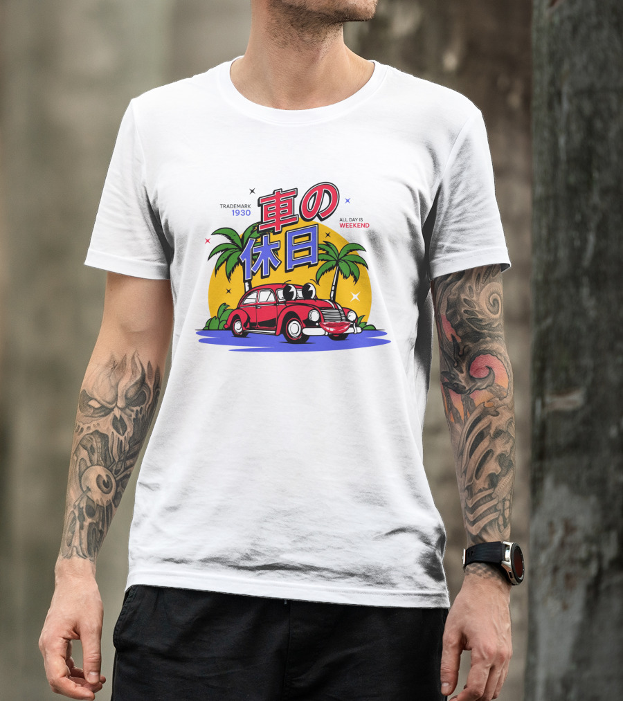 Trademark 1930 Car Holiday All Days Weekend Palm Trees T-Shirt