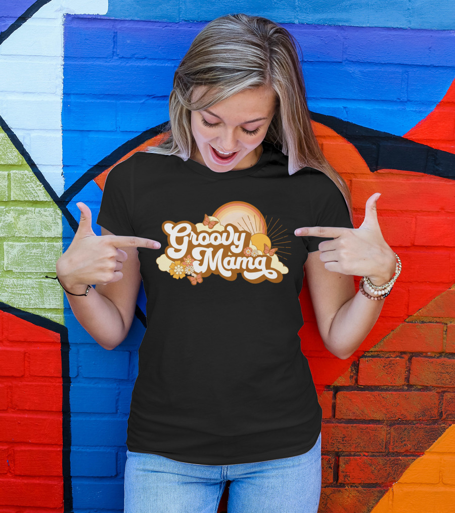 Groovy Mama Retro Sunflower Butterflies T-Shirt