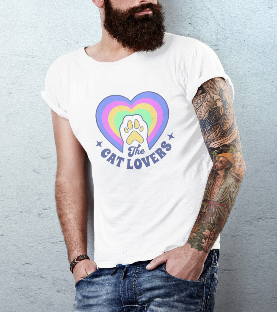 The Cat Lovers Paw In Rainbow Heart T-Shirt