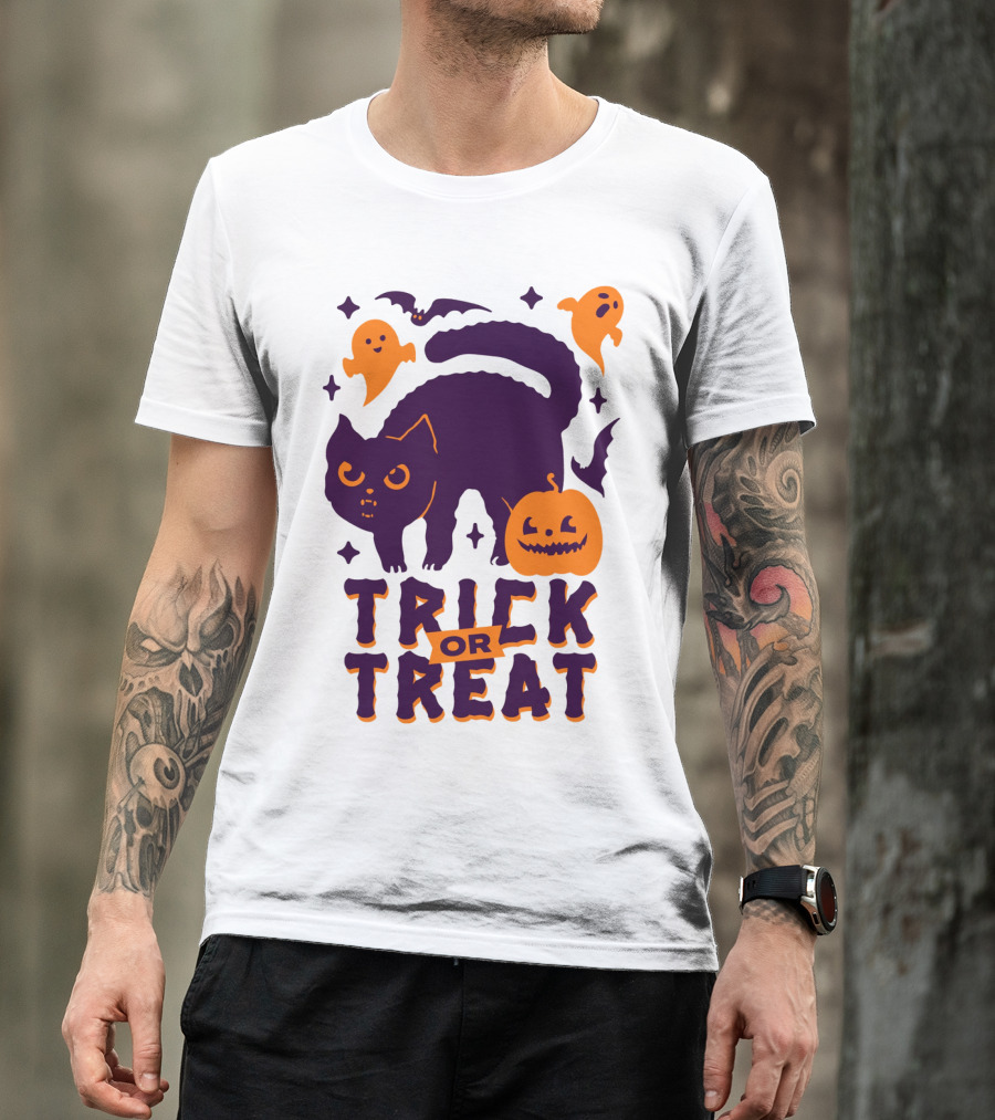 Trick Or Treat Cats Ghosts Pumpkins And Bats T-Shirt